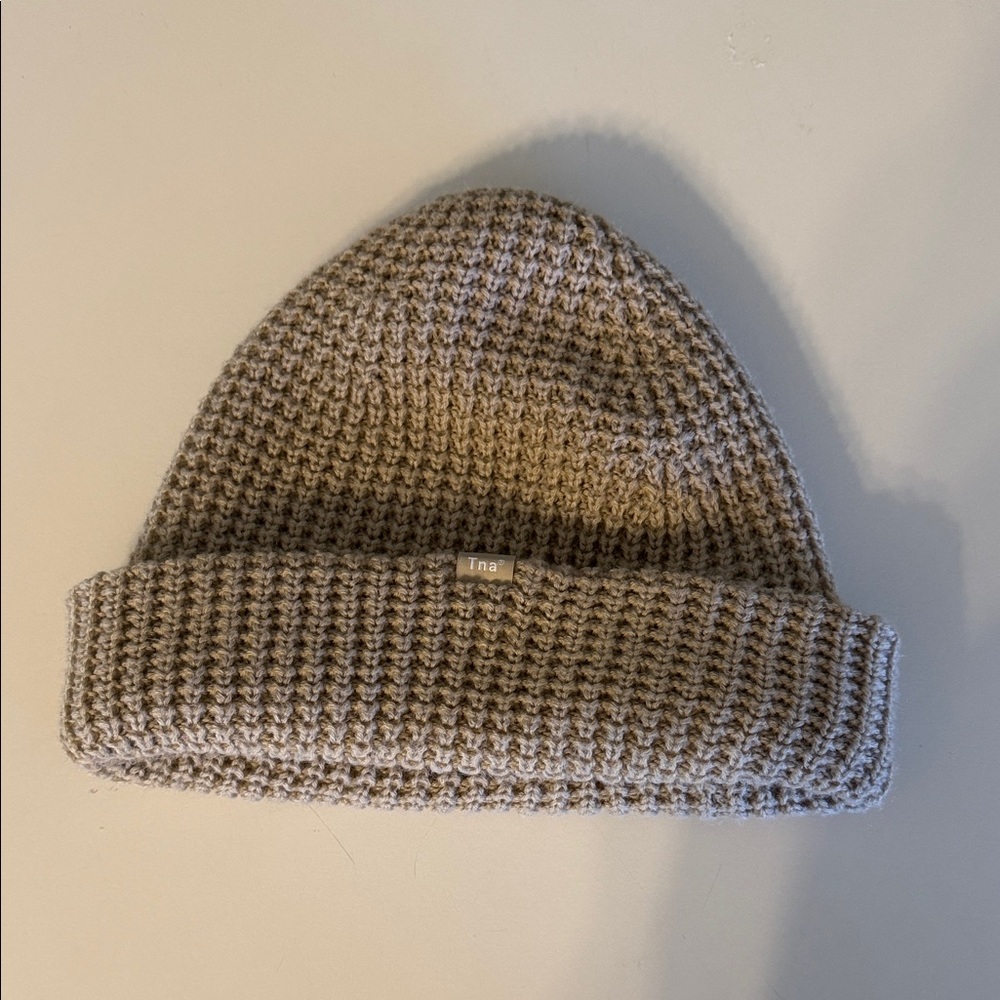 TNA Ribbed Waffle Beanie in Taupe